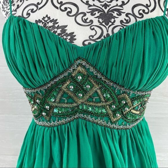 Aidan Mattox  Beaded Spaghetti Silk Fit and Flare Empire Midi Dress - Picture 2 of 11